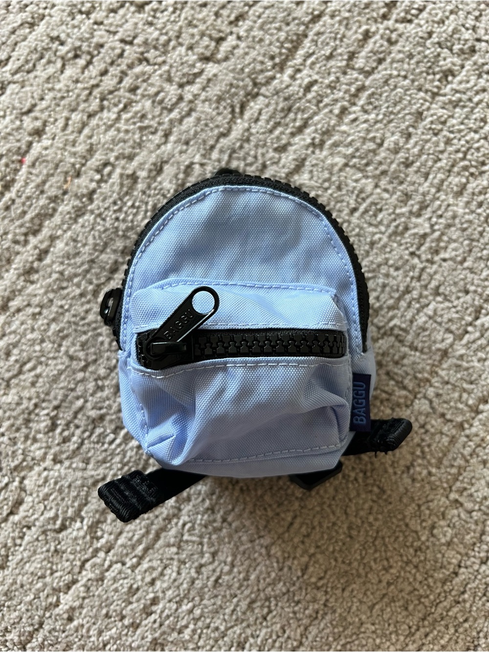 BAGGU Light Blue Mini Backpack Keychain with Black Trim